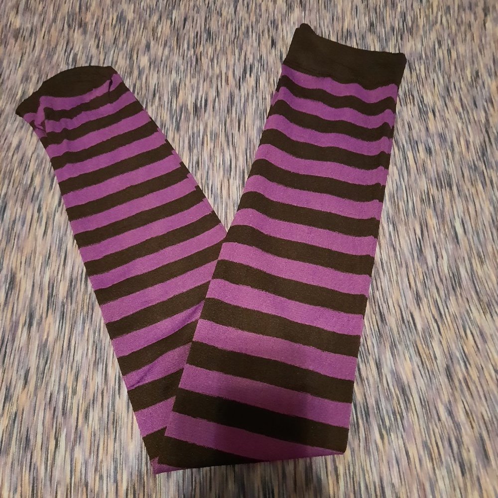 Purple and Black striped thigh high socks